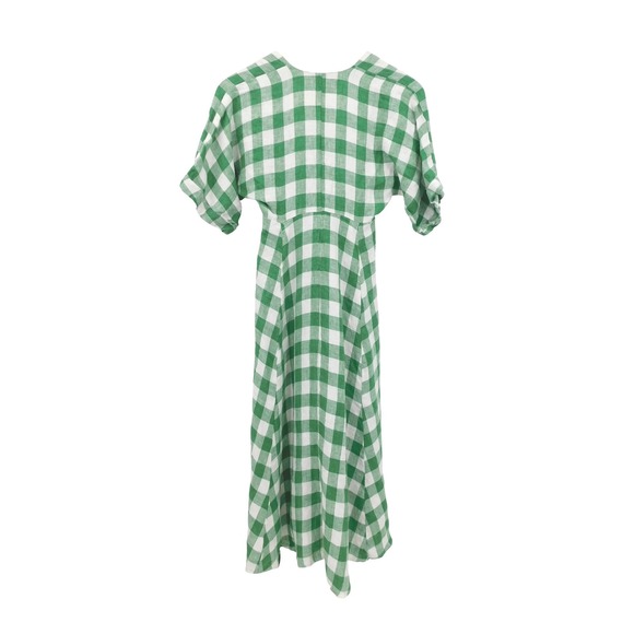 Reformation Green 100% Linen White Geneva Gingham Check Midi Dress Size 0 - Picture 2 of 8